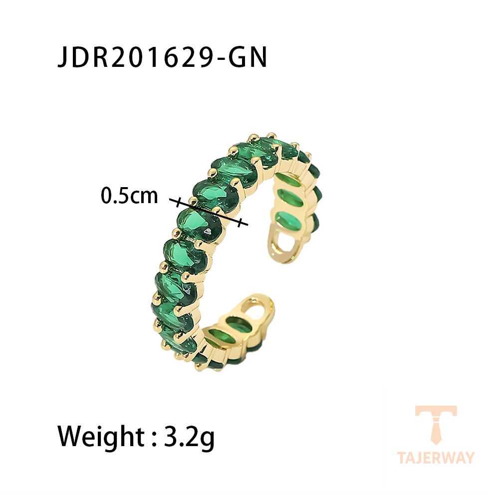 انگشتر طرح بیضی با نگین اتمی سبز و مولتی کالر از مس و برنج برند J&D - تصویر 8