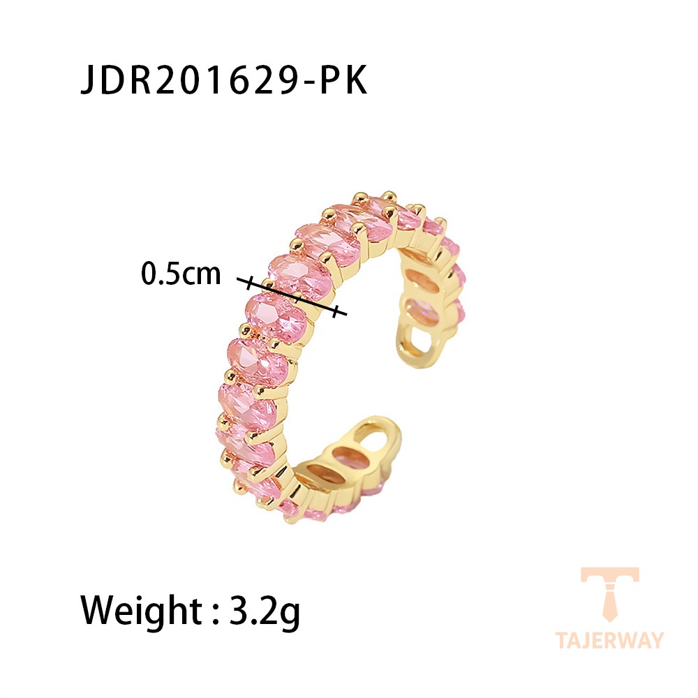 انگشتر طرح بیضی با نگین اتمی سبز و مولتی کالر از مس و برنج برند J&D - تصویر 9