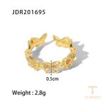 انگشتر قابل تنظیم طرح پروانه با نگین زیرکن از مس با آبکاری طلای ۱۸ عیار برند J&D - تصویر 7