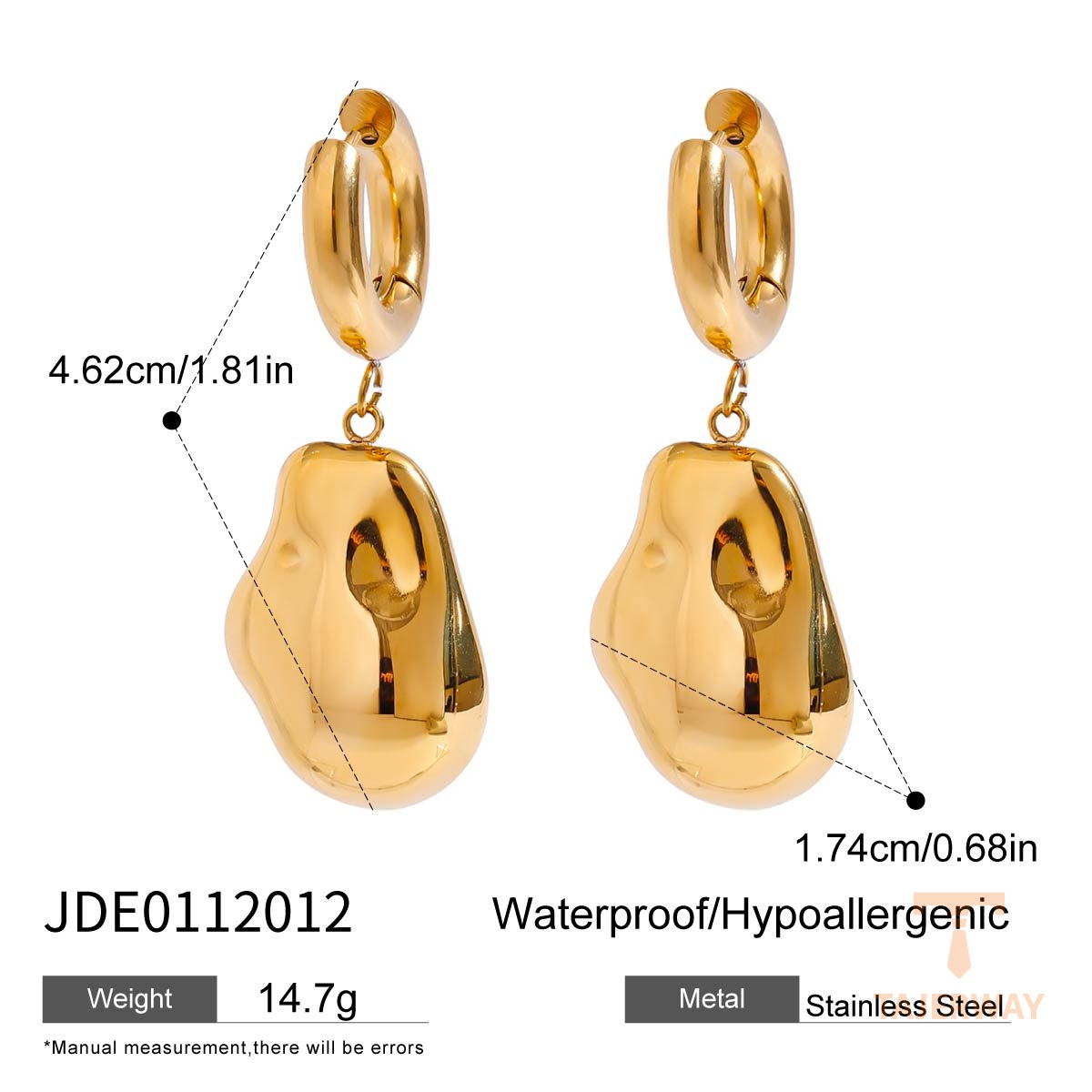 گوشواره مینیمال از استیل ضدزنگ با آبکاری دو رنگ و طلای ۱۸ عیار برند J&D - تصویر 7