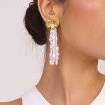 گوشواره ریسه‌ای استیل ضدزنگ آبکاری طلای ۱۸ عیار نگین‌دار برند J&D کد JDE0211004