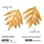 گوشواره طرح برگ از استیل ضدزنگ با آبکاری طلای ۱۸ عیار برند J&D - تصویر 7
