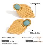 گوشواره بوهو طرح برگ از استیل ضدزنگ با آبکاری طلای ۱۸ عیار برند J&D - تصویر 7