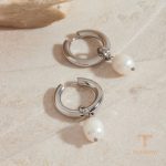 زاویه دیگر گوشواره آویز استیل ضدزنگ آبکاری طلای سفید (رادیوم) برند J&D کد JDE201584