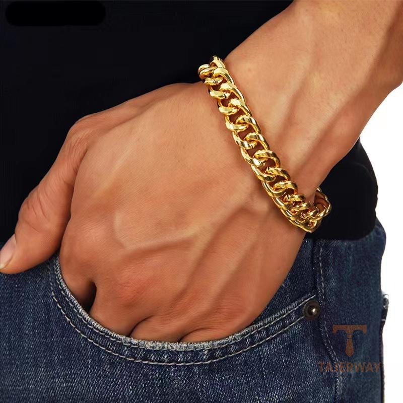 دستبند استیل ضدزنگ آبکاری طلای ۱۸ عیار نگیندار برند مایا استون کد B65