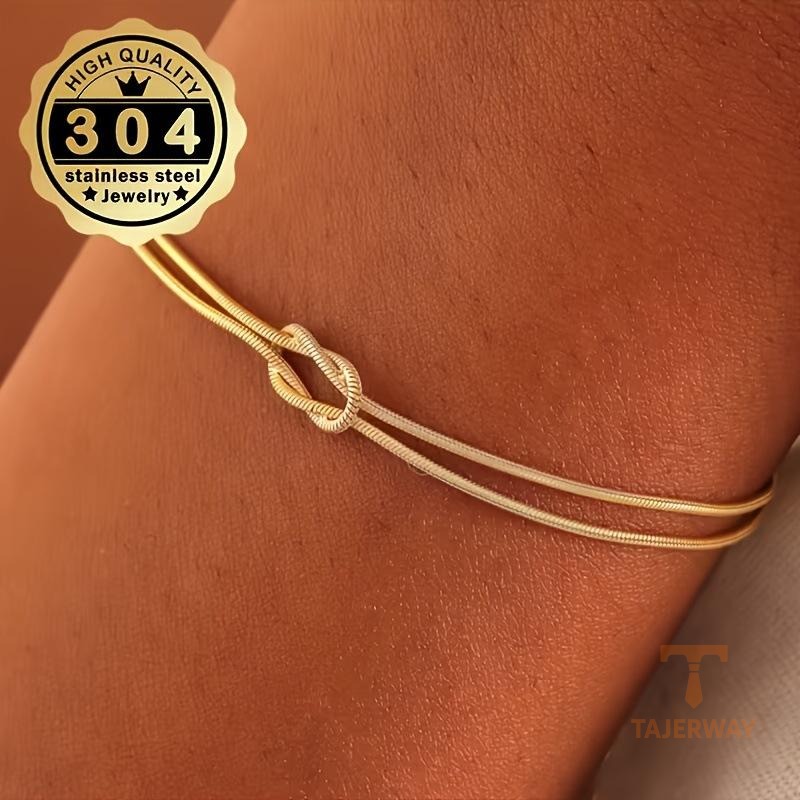 زاویه دیگر دستبند زنجیری استیل ضدزنگ آبکاری طلای ۱۸ عیار برند مایا استون کد B695