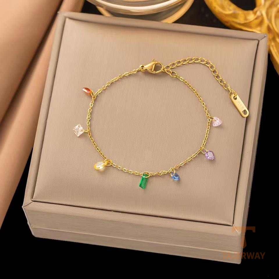 دستبند استیل ضدزنگ آبکاری طلای ۱۸ عیار نگین اتمی برند مایا استون کد MAYA-1601226513812