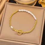 جزییات زنجیر و قفل دستبند زنجیری و مهره‌ای آبکاری طلای ۱۸ عیار کد T10
