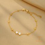 دستبند زنجیری استیل ضدزنگ آبکاری طلای ۱۸ عیار نگین اتمی برند مایا استون کد MAYA-1601393468863
