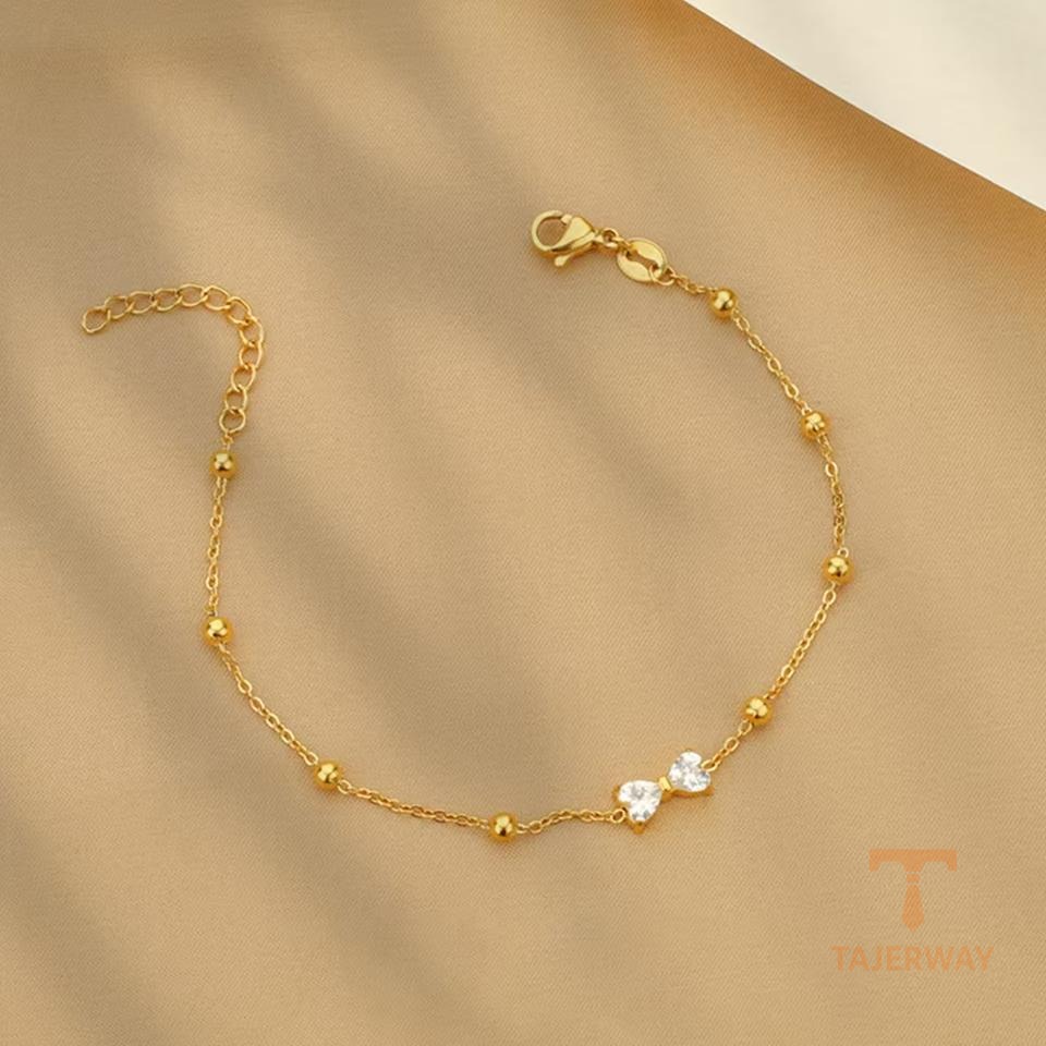 نمای نزدیک دستبند زنجیری آبکاری طلای ۱۸ عیار نگین اتمی برند مایا استون کد MAYA-1601393468863