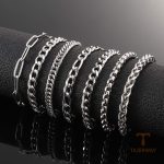 دستبند زنجیری استیل ضدزنگ آبکاری طلای سفید (رادیوم) نگین‌دار برند مایا استون کد B698