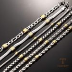 زاویه دیگر دستبند زنجیری استیل ضدزنگ آبکاری طلای سفید (رادیوم) برند مایا استون کد B710