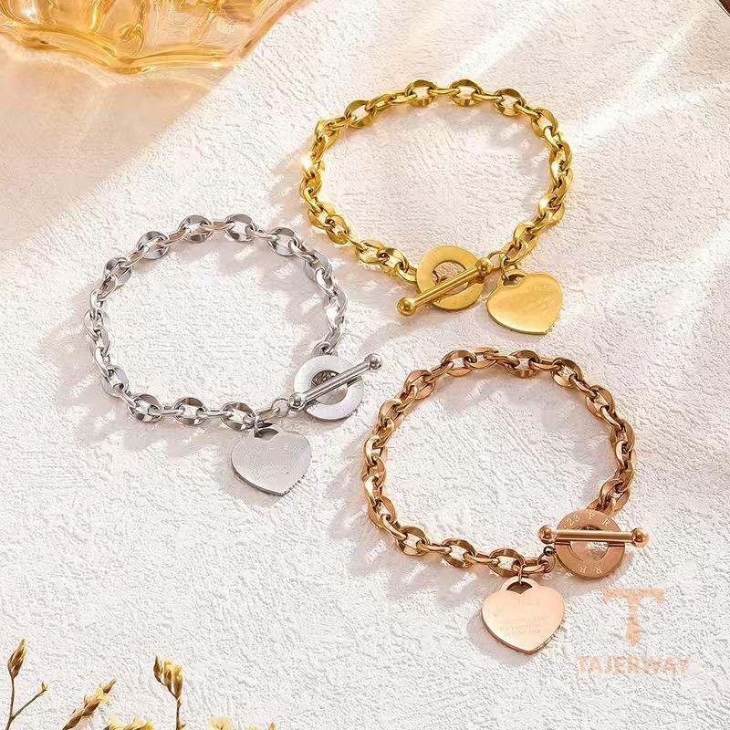 دستبند زنجیری استیل ضدزنگ آبکاری طلای ۱۸ عیار بدون نگین برند مایا استون کد MY123412