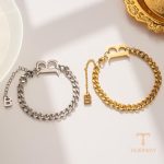 نمای نزدیک دستبند آبکاری طلای ۱۸ عیار نگین‌دار برند مایا استون کد MY233231
