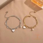 دستبند چندتایی استیل ضدزنگ آبکاری طلای ۱۸ عیار نگین‌دار برند مایا استون کد MY9124