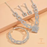 ست زیورآلات طرح گل با نگین اتمی و نگین کریستالی و کریستال از فلز آلیاژی و آبکاری طلای ۱۸ عیار برند مایا استون - تصویر 7