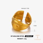 انگشتر هندسی وینتیج از استیل ضدزنگ با آبکاری طلای ۱۸ عیار و رادیوم برند مایا استون - تصویر 7