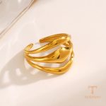 زاویه دیگر انگشتر استیل ضدزنگ آبکاری طلای ۱۸ عیار برند مایا استون کد R1254