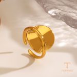 تصویر محصول انگشتر هندسی آبکاری طلای ۱۸ عیار نگین‌دار برند مایا استون کد R1266