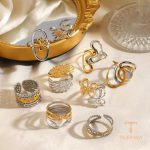 انگشتر استیل ضدزنگ آبکاری طلای ۱۸ عیار نگین‌دار برند مایا استون کد R1284