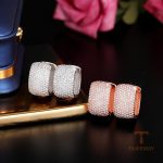 گوشواره میخی مس ضد حساسیت آبکاری طلای ۱۸ عیار نگین اتمی برند مایا استون کد MY0038