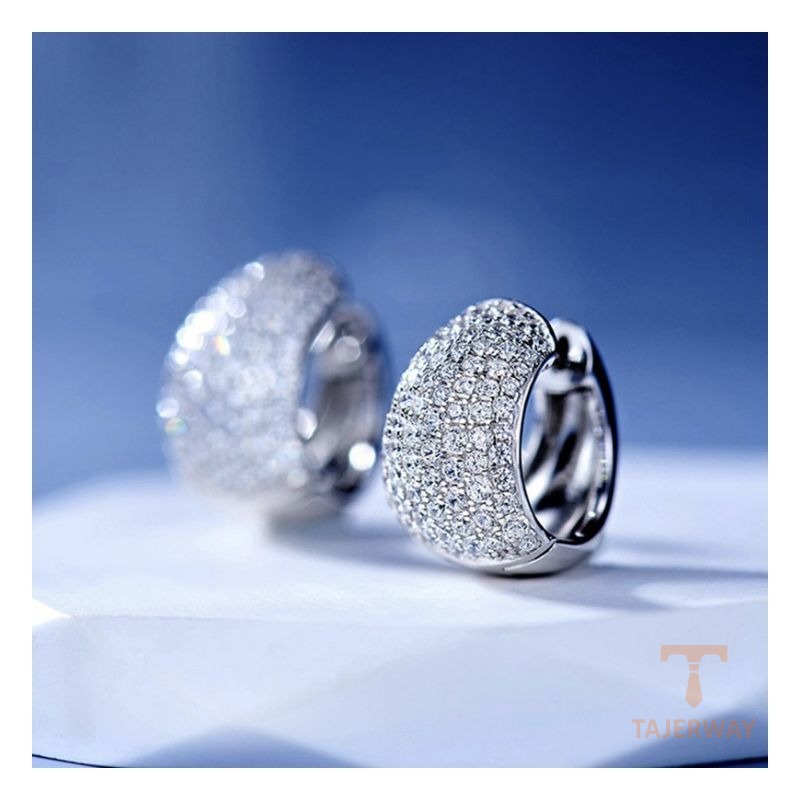 گوشواره مس ضد حساسیت آبکاری طلای سفید (رادیوم) نگین اتمی برند مایا استون کد MY0041