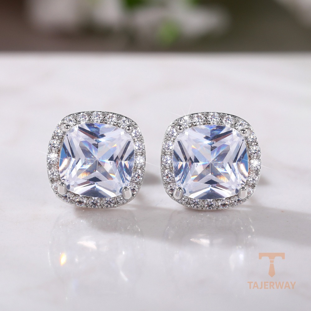 گوشواره میخی مربعی با نگین اتمی قرمز و آبکاری طلای ۱۸ عیار برند مایا استون - تصویر 11