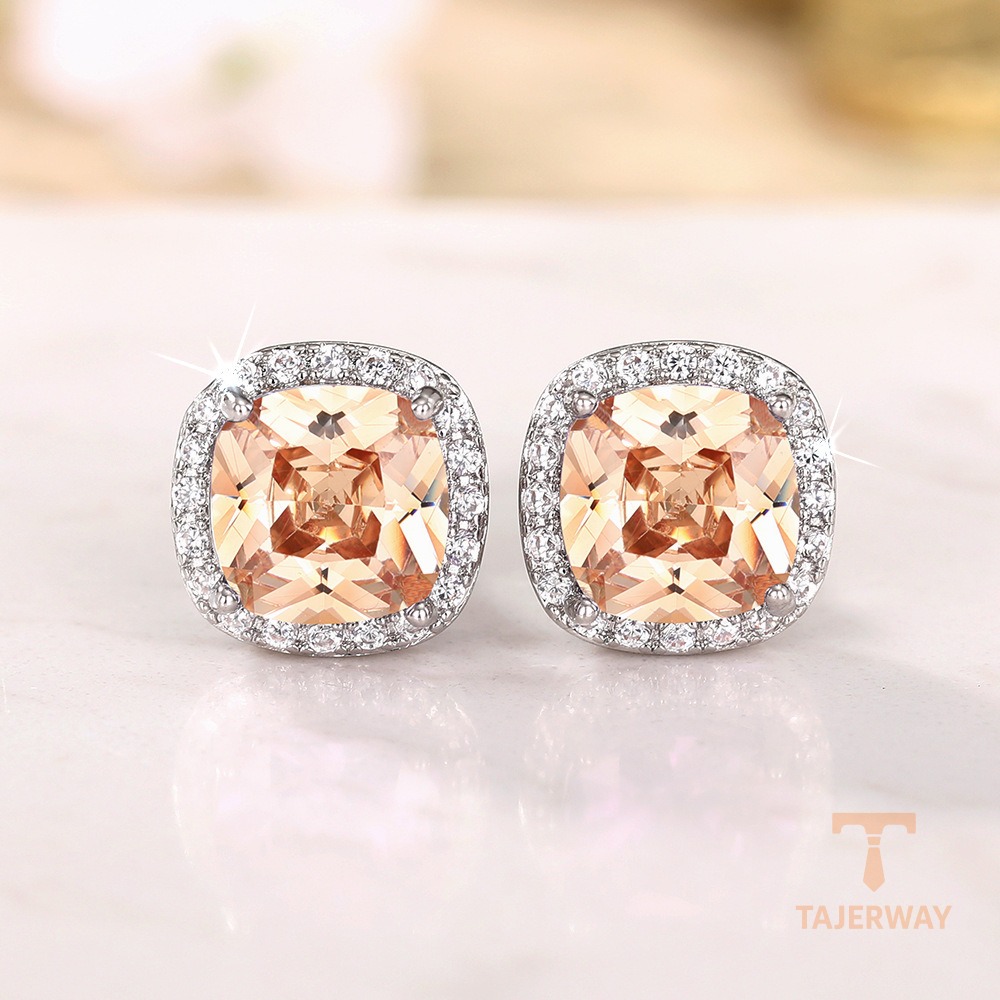 گوشواره میخی مربعی با نگین اتمی قرمز و آبکاری طلای ۱۸ عیار برند مایا استون - تصویر 14