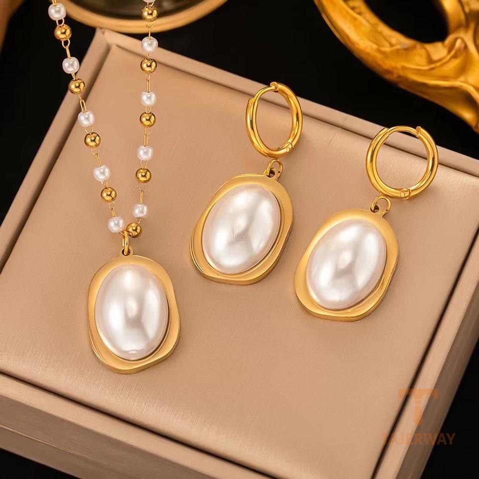 گوشواره استیل ضدزنگ آبکاری طلای ۱۸ عیار مروارید مصنوعی برند مایا استون کد YJH1192