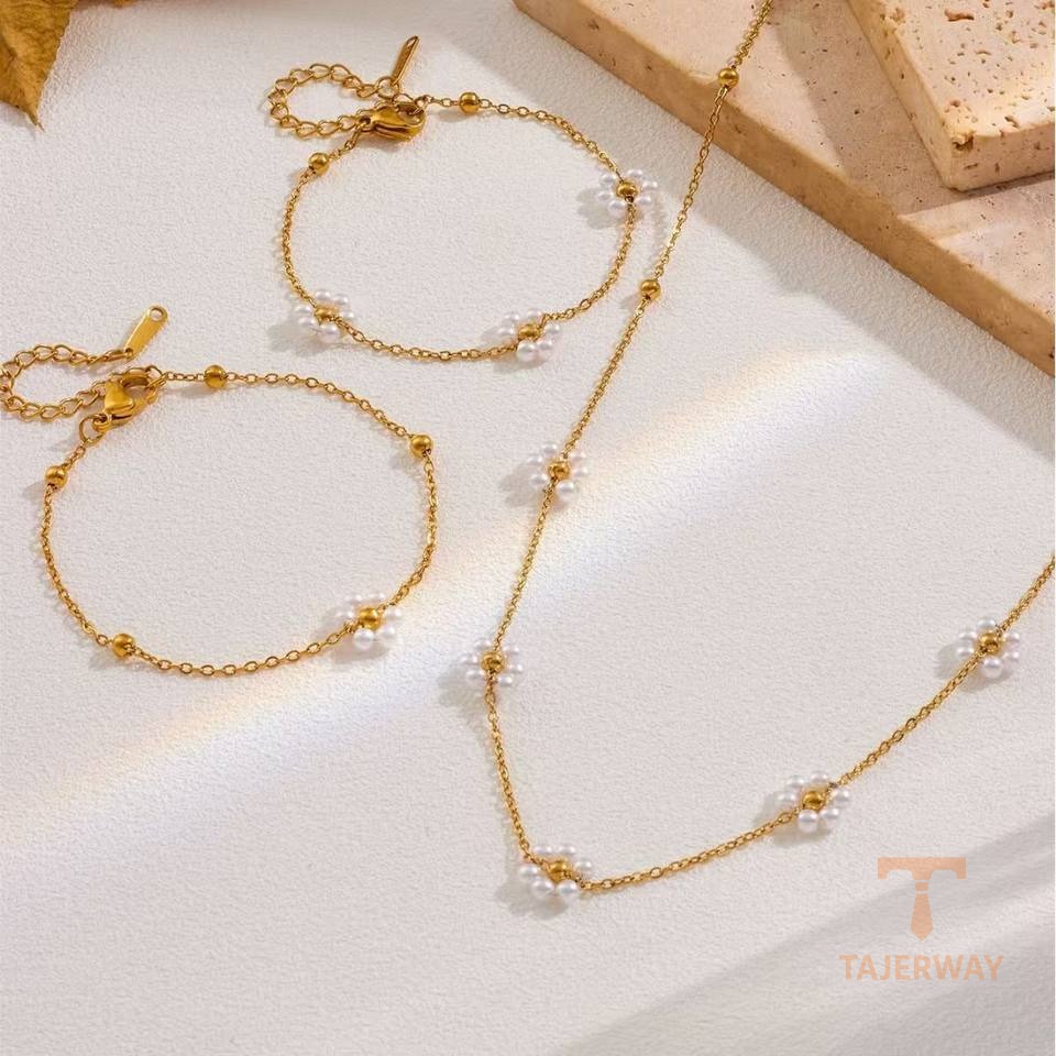 دستبند استیل ضدزنگ آبکاری طلای ۱۸ عیار مروارید مصنوعی برند مایا استون کد MAYA-1601388580054