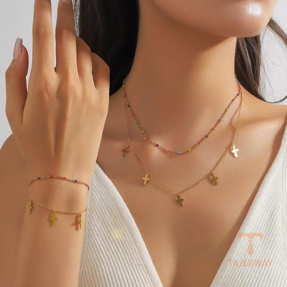دستبند استیل ضدزنگ آبکاری طلای ۱۸ عیار نگین‌دار برند مایا استون کد MAYA-1601172658504
