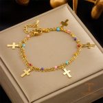 ست گردنبند و دستبند از استیل ضدزنگ با آبکاری طلای ۱۸ عیار برند مایا استون - تصویر 8